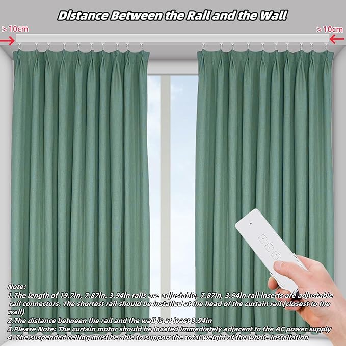 Electric Curtain Track, Retractable Motorized Curtains Rod From 7-13.78ft, Automatic Curtain Opener with controller/Voice Control, Smart Curtains System for I-Rrail and U-Rail (For 7-13.78ft)