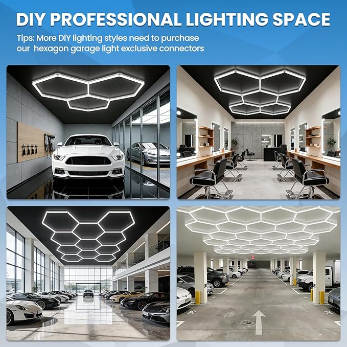 Hexagon Garage Light 72W 6500K Super Bright Honeycomb Led Lights,Hexagon Light for Garage Basement Salon Manager Gym(2 Packs)