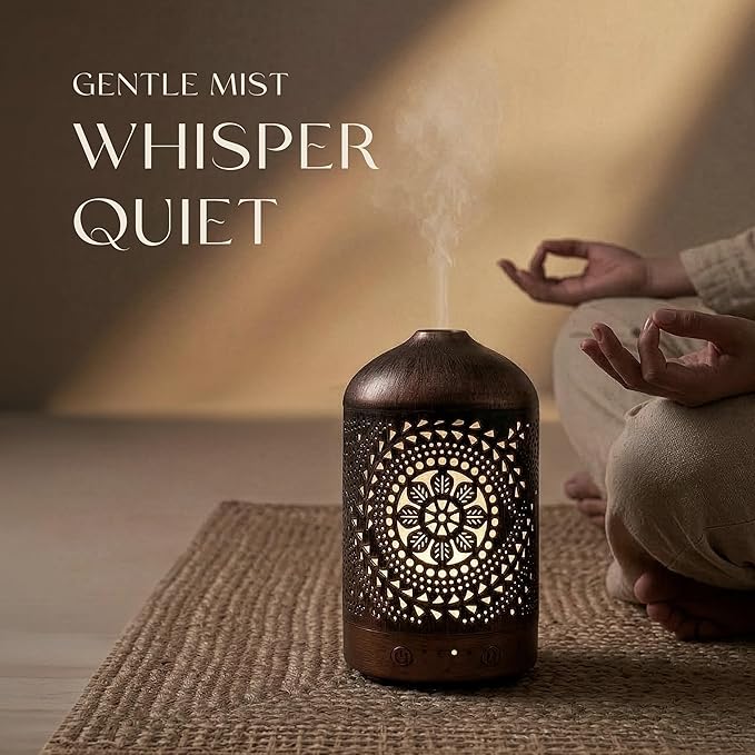 Earnest Living Essential Oil Diffuser Metal Diffuser 100 ml Timers Night Lights and Auto Off Function Home Office Humidifier Aromatherapy Boho Decor Gift