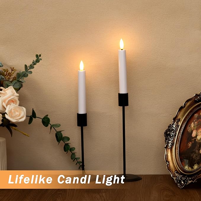 Battery Operated Flameless Taper Candles with Remote, 6.4 Inch White LED Candles Flickering, Short Flameless Candlesticks for Weeding Home Party Festival Decor, 6 Pack