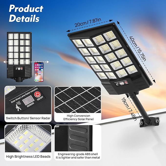 Solar Street Light with Remote, Waterproof Motion Sensor Flood Light, Dusk to Dawn Outdoor Security Lighting for Yard, Garden, Pathway (1 Pack)