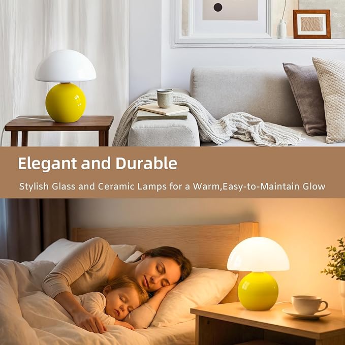 Mushroom Lamp Desk Lamp for Bedroom,Table Bedside Small Lamps for Living Room,Mushroom Decor Cute Mini Modern Mid Century Lamps for Night Stands,Aesthetic Home Living Room Decor(Yellow)