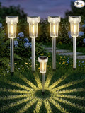 DERAYSION Solar Lights Outdoor, 8 Pack Solar Pathway Lights Dusk-to-Dawn Garden Lighting, Waterproof LED Stainless Steel Pole, Outdoor Solar Lights for Path Walkway Yard Driveway Decor - Warm White