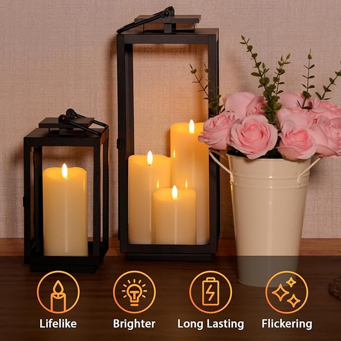 NURADA Outdoor Flameless Candles with Remote Timer - Waterproof Realistic Flickering LED Pillar Electric Battery Operated Fake Candle for Holiday Home Wedding Fireplace Decor - 3 Pack Ivory