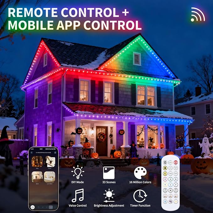 Permanent Outdoor Lights, 100FT RGB Christmas Lights with 50 LED, App/Remote Control, 33 Scene Modes, 216 Lighting Modes, 16 Million DIY Colors, Waterproof for House Roof Lighting
