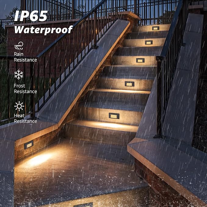 SUNVIE Low Voltage Step Lights - Outdoor Stair Lights 5W LED with Horizontal Louver Faceplate for Steps, Stairs, Fences 12V 3.2FT ETL Listed Wire Fastlock2 Connectors Included, 8 Pack