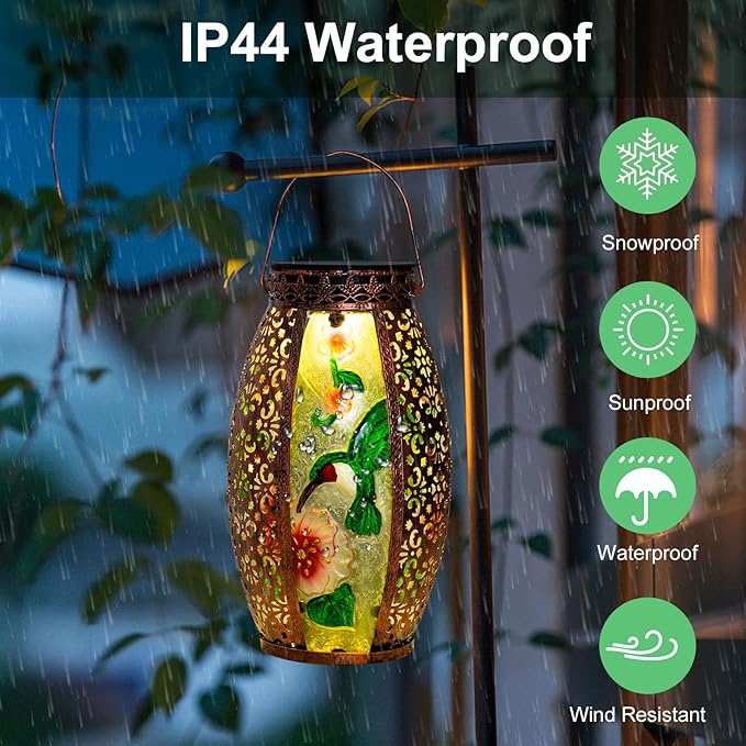 Larekook Hummingbird Solar Lantern Outdoor Waterproof,13" Large Hanging Lantern Decorative,Metal Hummingbird Solar Lights for Yard Table Porch Patio Garden Decor,Birthday Gifts for Women Mom