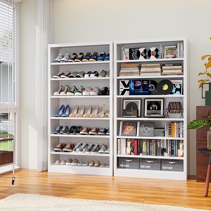 7-Tier Heavy Duty Metal Shoe Rack, 55" H Tall Shoe Storage Cabinet with Adjustable Shelves, Space-Saving Shoe Entryway Organizer for Hallway, Closet, Cloakroom, Garage