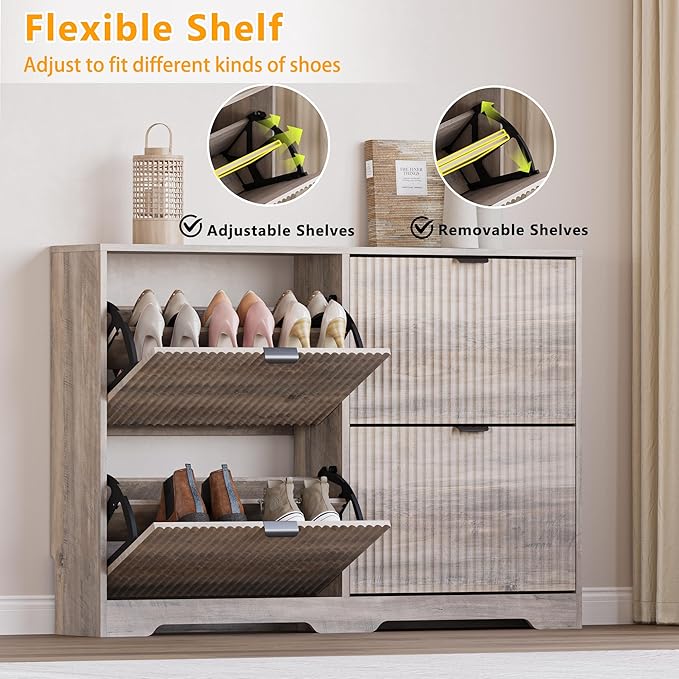 Large Shoe Cabinet for Entryway, Shoe Rack Cabinet with 4 Flip Drawer and Adjustable Shelves for Small Apartment, Foyer