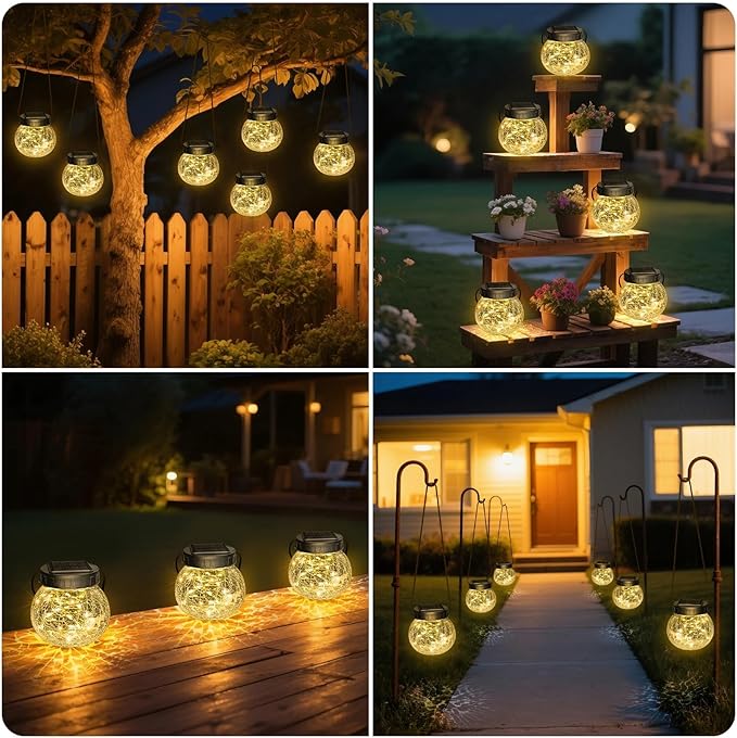 Kolpop Solar Lantern, 2 Pack Solar Lights Outdoor Waterproof with 30 LED, Hanging Globes Lights Cracked Glass for Garden Decor Patio Backyard Outdoor,Warm White