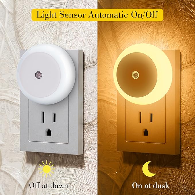 KINUR 6 Pack Amber Night Light, LED Night Lights Plug into Wall with Dusk to Dawn sensors, Plug in Night Lights for Kids Room, Bedroom, Bathroom, Baby Nursery,Stair Lights, Hallway Light