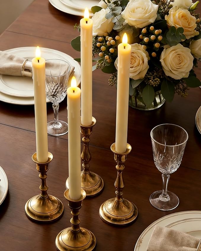 9.6" Rechargeable Flameless Taper Candles with Remote, Timer, Dimmer, Ivory LED CandleSticks, 6 Pack Long Candles Battery Operated for Window, Table, and Mantel Decor