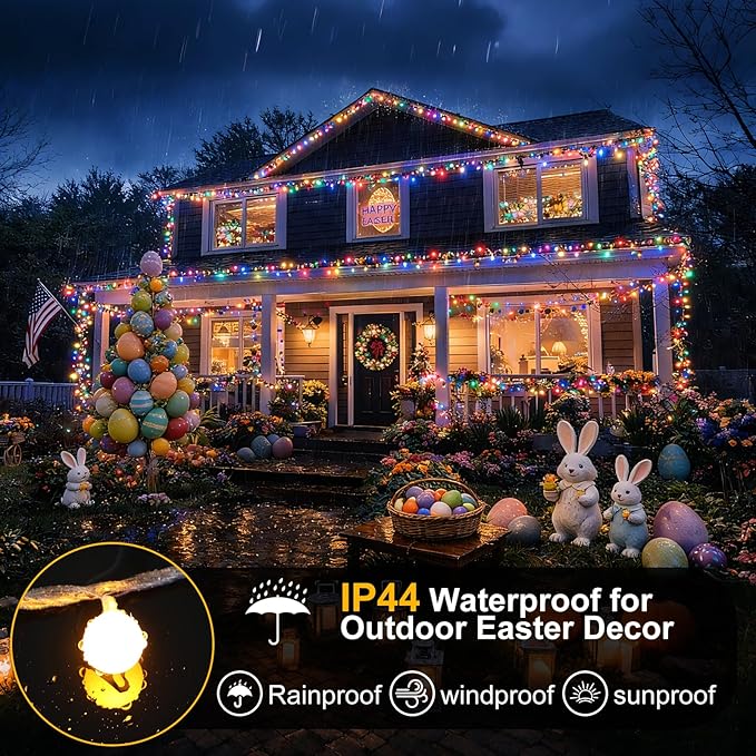 PJT 200 LED Easter String Lights, 66ft Plug in Pastel String Lights with Remote, 8 Modes & Connectable, Easter Tree Decor Lights for Tree Wrapping & Egg Hunt, Indoor Outdoor Garden Fence