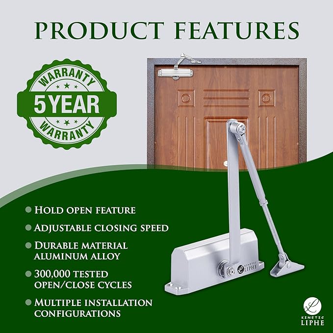 Automatic Door Closer - Hold Open Feature - Adjustable Hydraulic Heavy Duty Door Closer for Commercial and Residential Use - Quick and Easy Installation on Interior and Exterior Doors