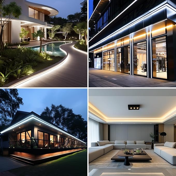 24V COB LED Strip Lights Outdoor Waterproof 65.6FT, 4000K Natural White Dimmable IP67 CRI 93 LED Rope Light with Power Supply for Bedroom Living Room Garden Commercial House