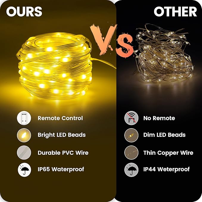 Christmas Lights Outdoor-200LED 75.4FT IP65 Waterproof 8 Modes LED Starry Fairy Lights with Remote,Plug in for Bedroom Party Wedding Craft Indoor Bedroom Patio Camping Garden Decor(Warm White)