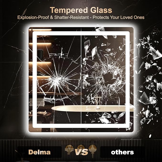 Delma LED Bathroom Mirror with Lights, 30x30 Vanity Mirror for Bathroom Wall, Anti-Fog, Dimmable, Front Lit & Backlit, Memory Function, Shatterproof Tempered Glass, 3 Color Modes(Horizontal/Vertical)