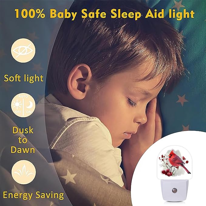 Bird Cardinal Night Lights Plug into Wall for Girls Boys Room,Night Light LED Lamp Dusk to Dawn Sensor Round Lamp for Bedroom Bathroom Hallway Home Wall Decor (Bird Cardinal)