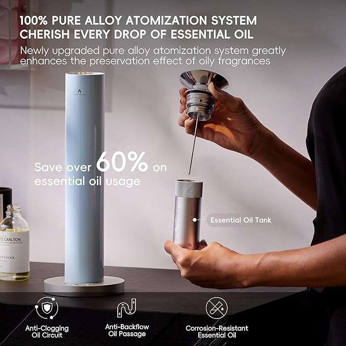 Wireless Rechargeable Hotel Scent Diffuser Starter Kit - Alloy Atomization System,Waterless Oil Diffuser, 1500 Sq Ft Coverage, Including 120ml Essential Oil, for Home, Large Room, Spa, Pastel Blue