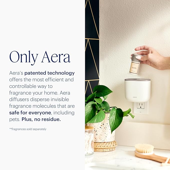 AERA Mini Waterless Plug-in Essential Oil Diffuser for Rooms 100–400 Sq Ft + White Tea Scent – Smart Scent Machine with App & Alexa Control, Luxury Home Fragrance Starter Kit (Includes 1 Capsule)