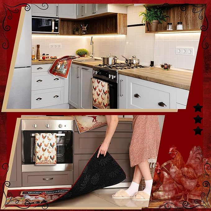 Fourluoo 10 Pcs Rooster Kitchen Set Kitchen Towels and Rugs Oven Mitts and Pot Holders Rooster Decor for Gift Cooking Baking Grilling
