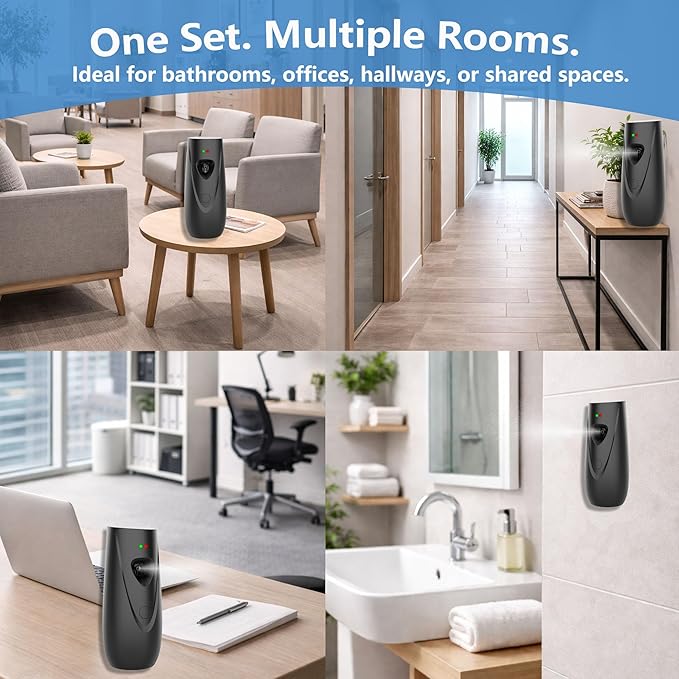 Automatic Air Freshener Spray Dispenser (2-Pack) Wall Mounted or Free Standing, Commercial and Home Use, Multiple Time Scent/Mist Release Settings for Room/Restroom Sprayer (Black1103)