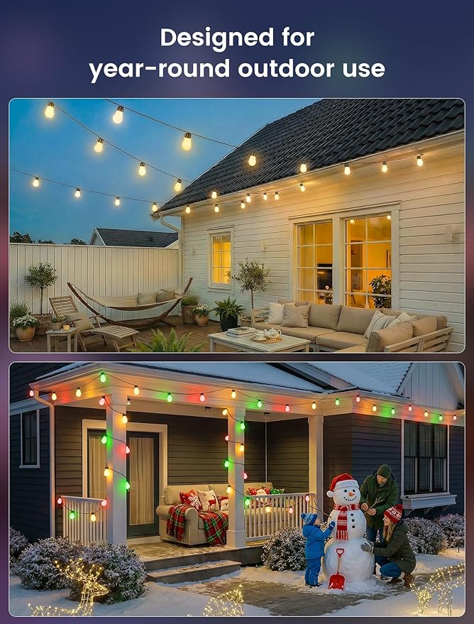 woohaha Outdoor String Lights,45FT Smart RGB+IC+Warm White Outdoor Patio Lights with 19 Dimmable LED Bulbs, IP65 Color Changing Light with APP Control&2.4G Remote,for Outside Backyard Decor