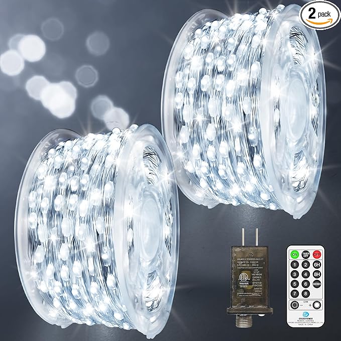 2 Pack Each 132 FT 400 LED Fairy Lights Plug In Christmas Lights Outdoor Decorations Waterproof String Lights with Timer 8 Modes Memory for Holiday Wedding Party Tree Wall Bedroom Garden-Cool White