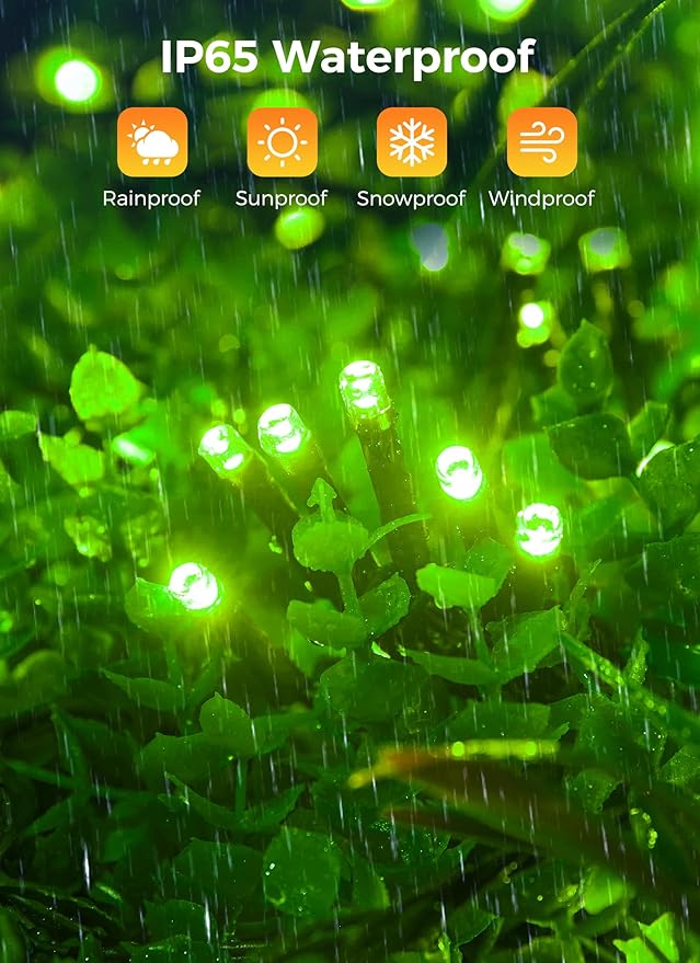 Brightown 100LED Solar String Lights Outdoor, Solar Powered Lights IP65 Waterproof for Party Garden Yard Home Holiday Tree Decoration Lighting (Green, 100LED-2PACK)