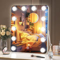 Hasipu Vanity Mirror with Lights, Hollywood 12" x 14" LED Makeup Mirror, 3 Modes Light, Smart Touch Control Dimmable, 360°Rotation, Rounded Rectangle White Frame