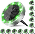 Peasur Solar Ground Lights Outdoor, 12 Pack Flat Solar Powered Disc Lights, IP68 Waterproof, Anti-Rust, Landscape Lighting for Pathway Garden Yard Lawn Walkway Landscape Driveway, Green