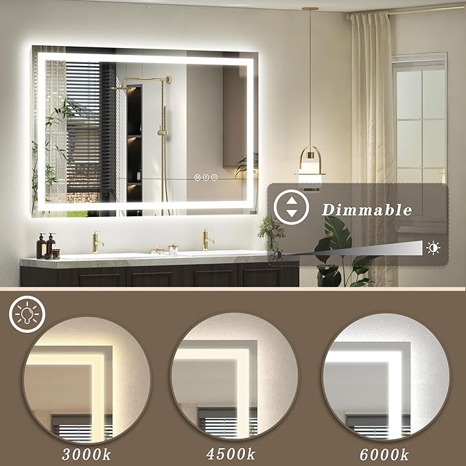 48x38 inch LED Mirror for Bathroom, Lighted Mirror for Wall, Dimmable, Anti-Fog, Shatter-Proof, ETL Listed (Front Lights + Backlit)