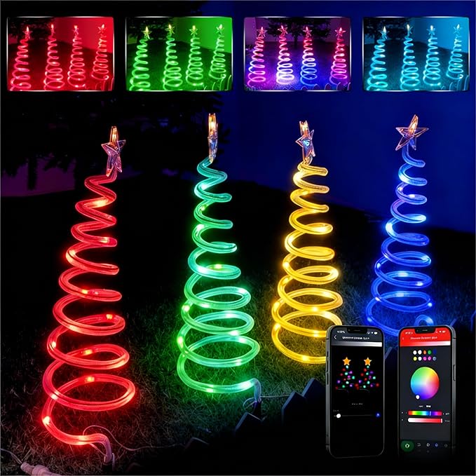 4 Pack Christmas Pathway Lights Outdoor, Spiral Christmas Tree Path Lights, Waterproof Yard Decorations, Spiral Lighted Christmas Tree Lights for Pathway, Patio, Backyard, Garden, Party Holiday Decor