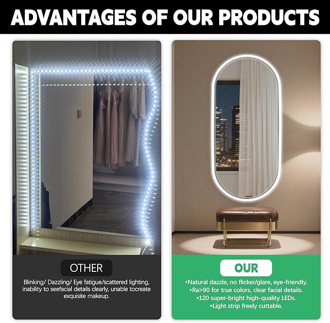 Vanity Mirror Lights, 13FT White LED Light Strip with Button Control & Dimming, USB Powered Makeup Lighting for Vanity Table, Bathroom & Bedroom Mirror Lights Stick on(Mirror Not Included)