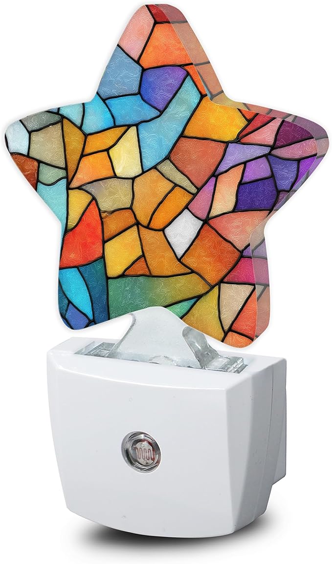 Colorful Stained Glass Dusk to Dawn Star Night Light,Abstract Smart Sensor Nightlight for Bedroom Kitchen Hallway Stairs,Plug-in Energy Efficient Decor Desk Lamp Women Men Gifts