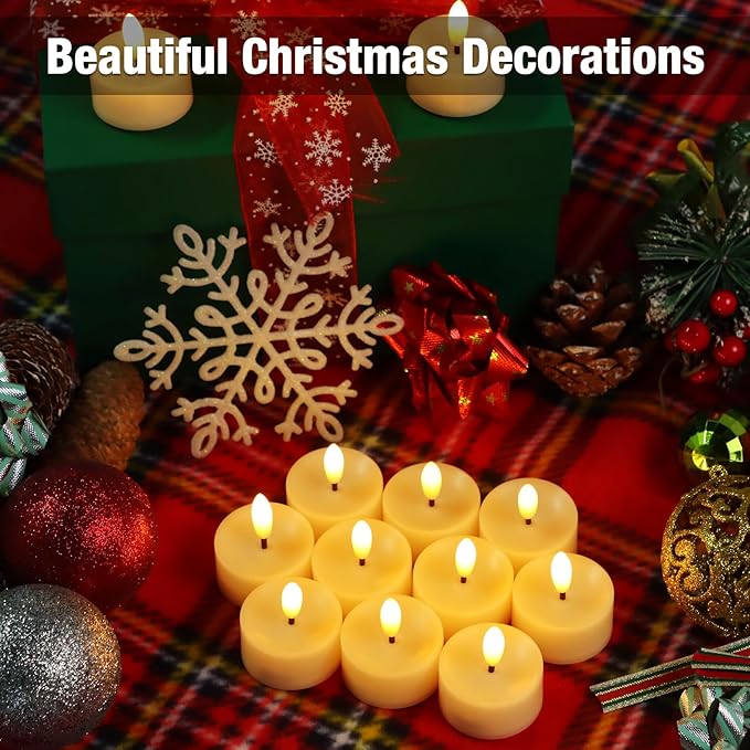 36 Pack Flameless LED Tea Lights, Flickering Realistic Electric Fake Tealights Candles, 3D Wick Battery Operated Tea Lights Candles for Wedding, Festival, Party, Home Decor