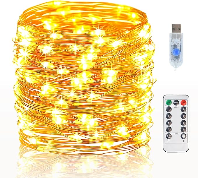 Lemical Fairy Lights 65.6FT 200 LED USB Plug in Twinkle String Lights with Remote and Timer 8 Modes Waterproof Copper Wire Starry Light for Christmas Mason Jars DIY Wedding Table Decor(Warm White)