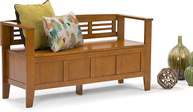SIMPLIHOME Adams Entryway Storage Bench - 48 inch Wide Solid Wood Hallway Seat in Light Avalon Brown, Contemporary Bench for Entryway or Living Room with Lift-Up Lid and Spacious Storage