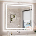 TETOTE LED Bathroom Mirror with Lights 40 x 36 Brighter Light up Mirror for Bathroom Vanity, Front and Backlit 3-Color Dimmable Illuminated Antifog Mirror Wall Mounted, Waterproof, Tempered Glass