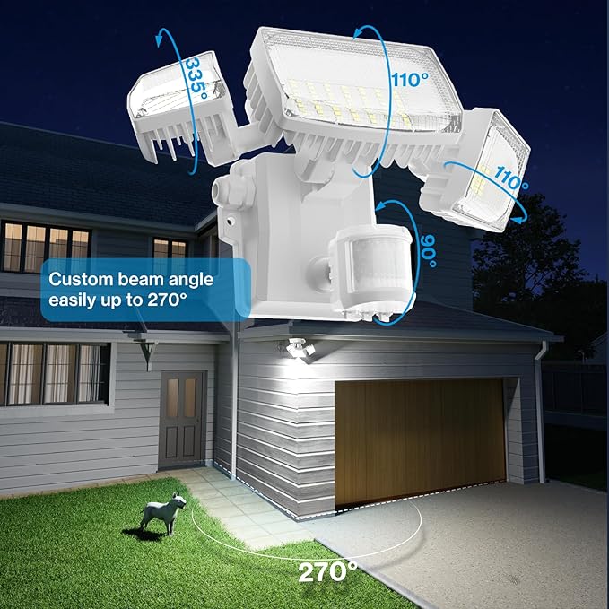 Olafus 70W Motion Sensor Outdoor Light Plug in, Motion Flood Light Dusk to Dawn, 7000LM LED Security Light IP65 Waterproof, Motion Activated 6500K PIR Sensor Lighting for Garage Yard Patio Eave, White