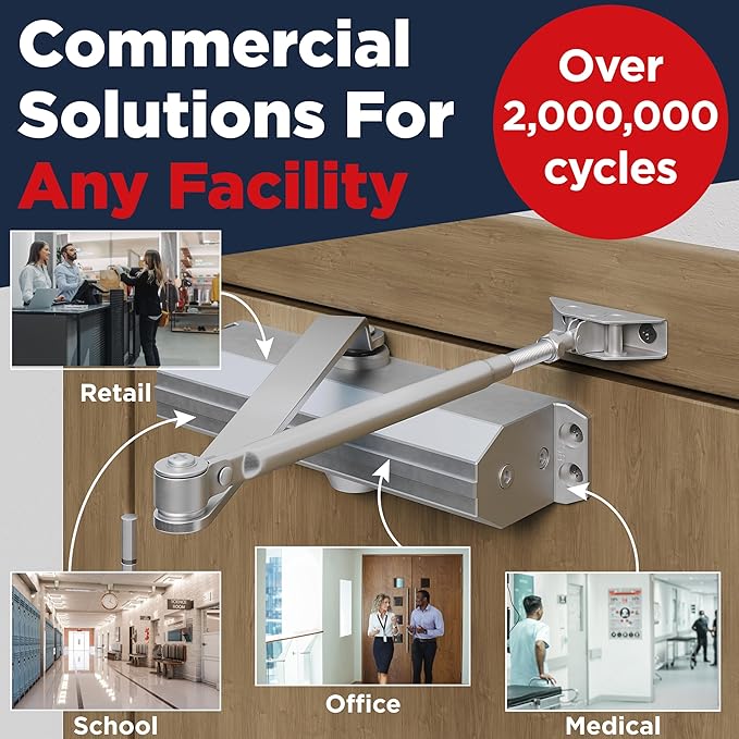 Commercial Heavy Duty Automatic Door Closer, ADA UL Grade 1 Listed Self Closing Door Hinges, Door Closers Commercial High Traffic, Auto Door Closer, Hydraulic Spring Soft Close - Silver