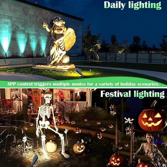 RGB Low Voltage Landscape Lighting Kit, 12 Volt Color Changing Landscape Lights, IP65 Weatherproof Aluminum Outdoor Uplights, Smart Outdoor Spotlights for Tree Lawn