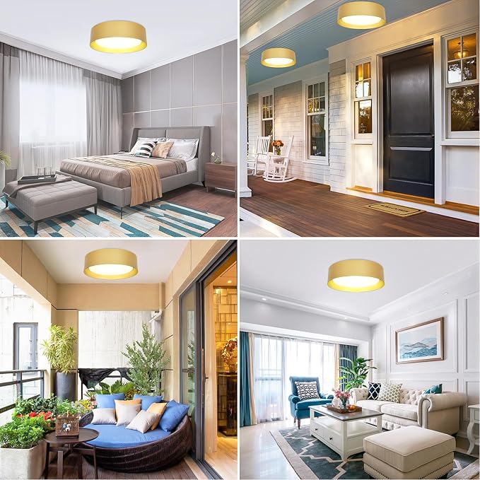 BrightHome Flush Mount Ceiling Light, 13in 2600LM 25W(300W Equiv), LED Ceiling Light Fixture 5CCT 2700K 3000K 4000K 5000K 6000K,Dimmable Ceiling Lamp for Bedroom Bathroom Hallway,Polished Gold Finish