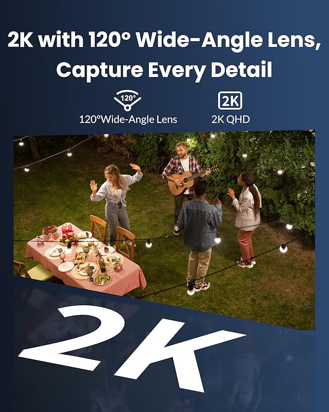 Solar Security Camera Outdoor Wireless 2 Pack, 2K Color Night Vision, Battery Powered PIR Motion Detection,2.4GHz WiFi Cameras for Home Surveillance, Light and Sound Alarm, 2-Way Audio