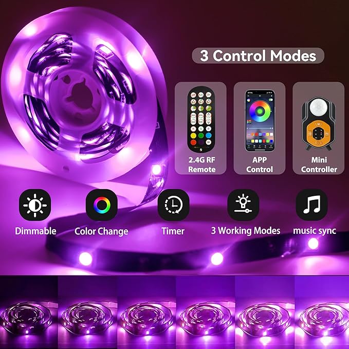 Motion Sensor LED Light Strip 19.68ft Under Bed Lights, RGB 3 Mode Motion Activated Bed Light with Music Sync and Timer, Dimmable Color Changing LED Lights Valentine Decor
