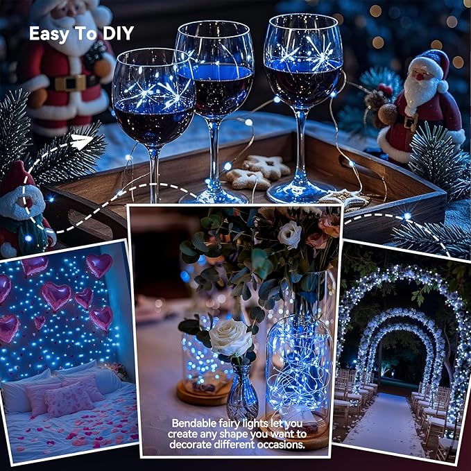 4 Pack 240LED Christmas Fairy Lights Battery Operated - 20FT Twinkle Lights with 2 Lighting Modes Indoor Outdoor, Waterproof Led Fairy String Lights for 4th of July, Bedroom, Dorm, DIY Decor, Blue