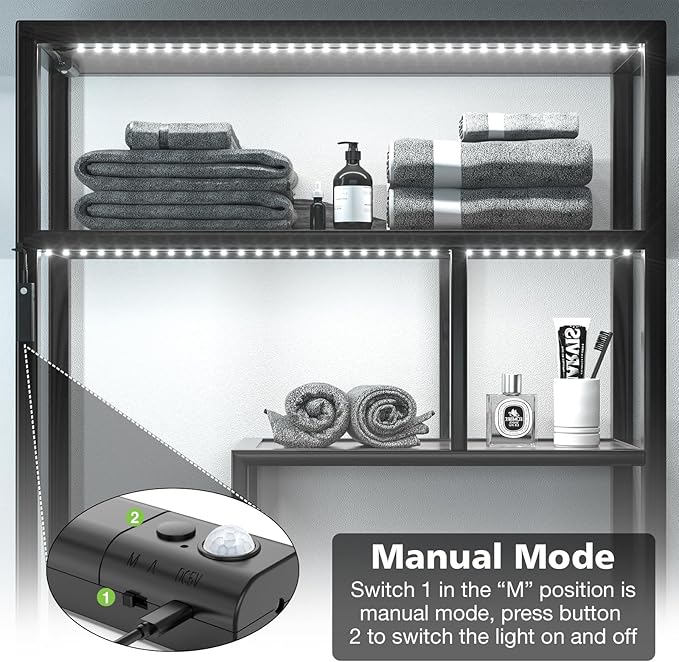 WOBANE LED Closet Light Motion Activated,Battery Powered Stick-on Anywhere,Homelife Motion Sensor Strip Lighting,Rechargeable Night Lights for Closet Hallway Stairway 6.56ft,6000K White,Black