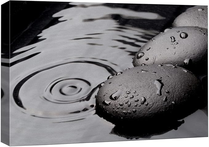 wall26 Canvas Print Wall Art Black Rocks with Ripples in The Water Floral Nature Photography Realism Bohemian Scenic Relax/Calm Cool for Living Room, Bedroom, Office - 24"x36"