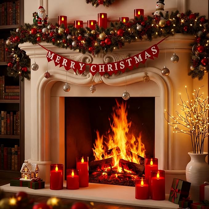 Raycare Flameless Candles Battery Operated with Remote Timer, Acrylic Flickering LED Pillar Candle for Valentine's Day Decoration, Home Decor, Gift for Family and Friend, Red, Set of 5