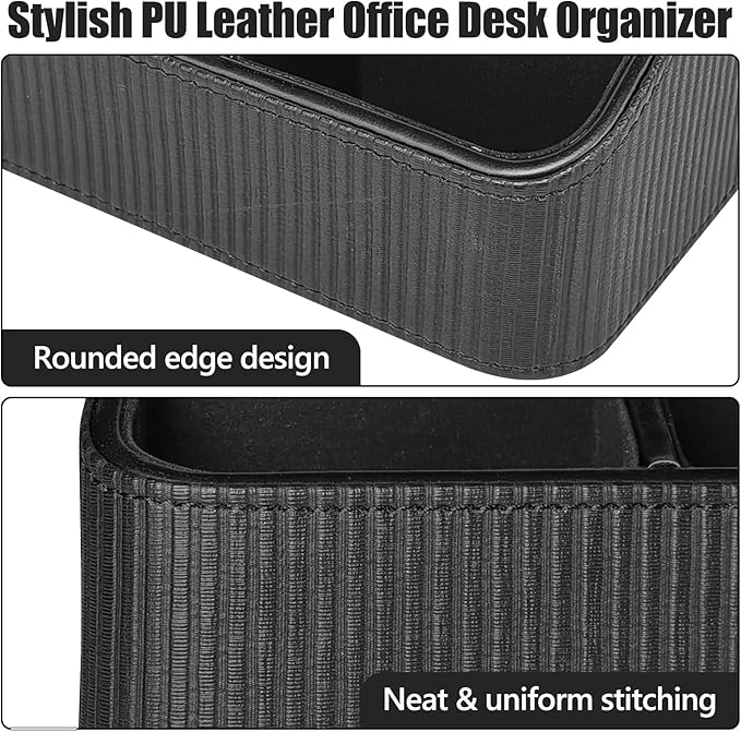 PU Leather Remote Control Holder with 4 Compartments, Small Desk Organizer Office Supply Bedside Caddy, All-in-One Small Bedside Remote Holder Nightstand Desktop Organizer